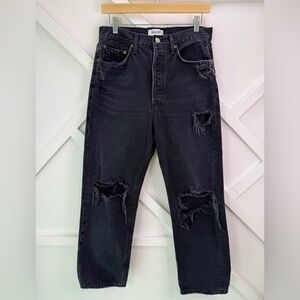 Agolde 90's Crop Straight Jeans In Bauhaus Distressed Black Jeans Size 27